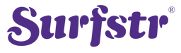 Purple 'Surfstr' logo with a registered trademark symbol on a white background