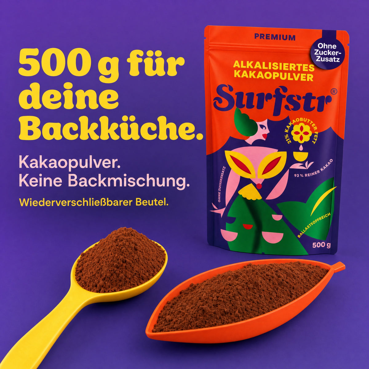 500 g für deine Backküche: Surfstr Kakaopulver, keine Backmischung, wiederverschließbarer Beutel