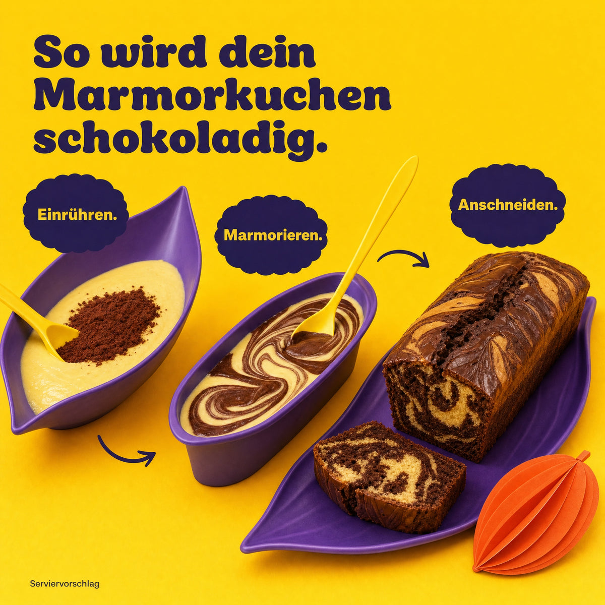So wird dein Marmorkuchen schokoladig: einrühren, marmorieren, anschneiden